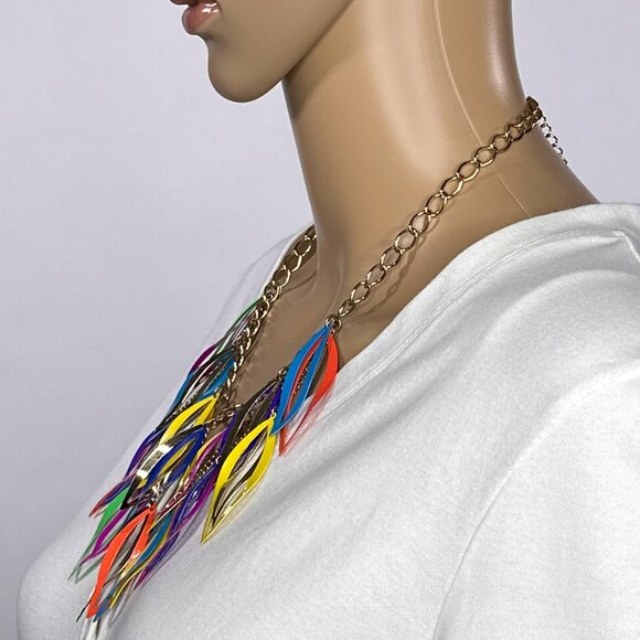 Colorful Shapes On A Faux Gold Adjustable Chain‎ With A Lobster Claw Clasp - Picture 3 of 10